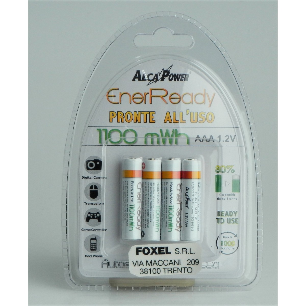 Blister da 4 batterie ricaricabili Ni-Mh ministilo AAA 1,2V 800mAh  Panasonic Eneloop Ready to